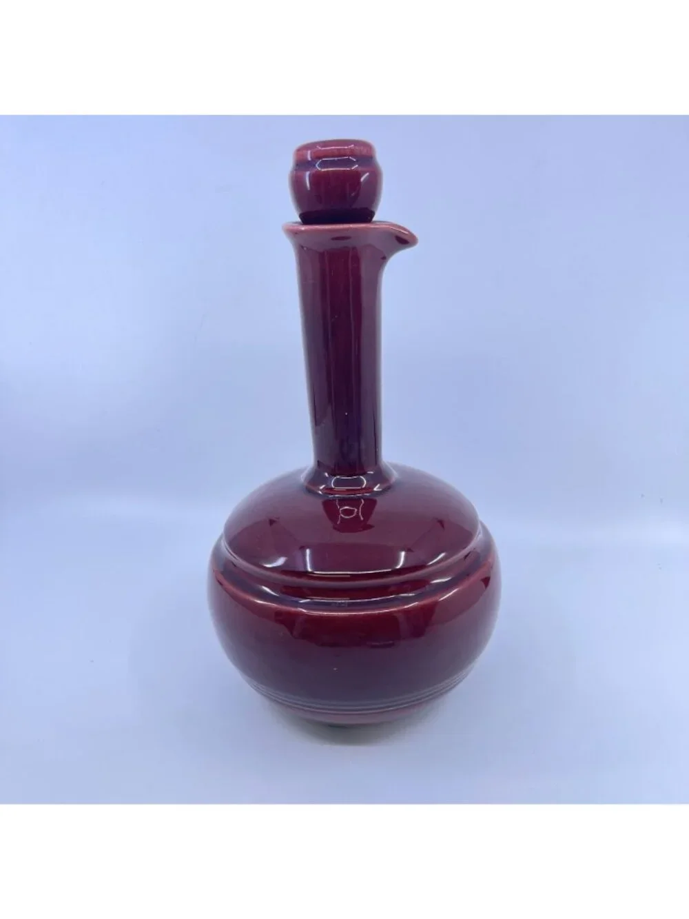 vintage metlox poppy trail ceramic decanter with cork stopper and spouted neck